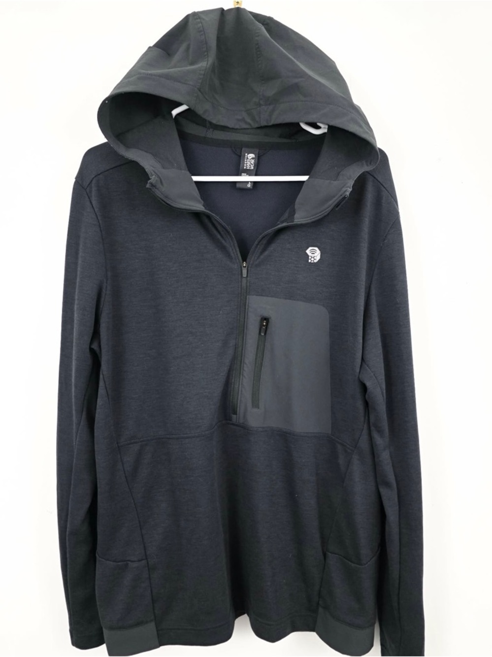 Mountain Hardwear Black Hooded Quarter Zip Pullover Men’s L Fleece Lightweight